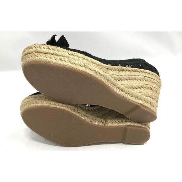 Like New Tory Burch Black Embroidered Platform Wedge Espadrilles Size 7.5B - Picture 5 of 6